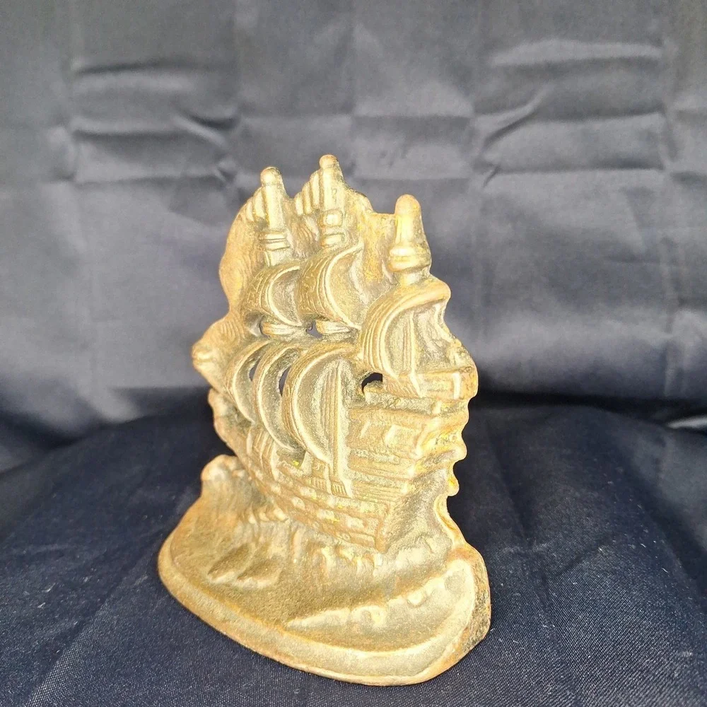 Vintage Cast Iron Ship Sailing Doorstop Bookend Decor Heavy Bronzed Antique Ship